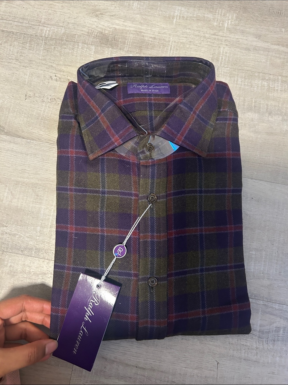 Ralph Lauren Purple Label Purple & Olive Plaid Cotton Button-Down Shirt